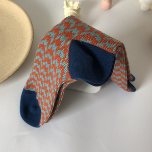 一只天上的飞鸟 千鸟格袜子女中筒袜复古ins潮方格学院风棉袜双针