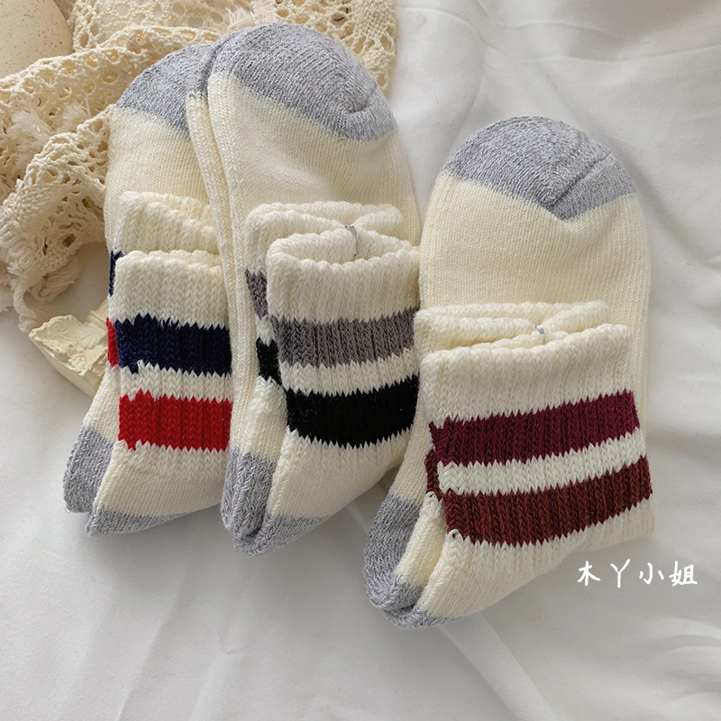 运动风短筒袜女加厚毛圈粗线毛巾底秋冬棉韩系学院风二杠ins潮袜,女士内衣/男士内衣/家居服,短袜,淘宝优惠券,粉丝福利购,淘宝优惠卷