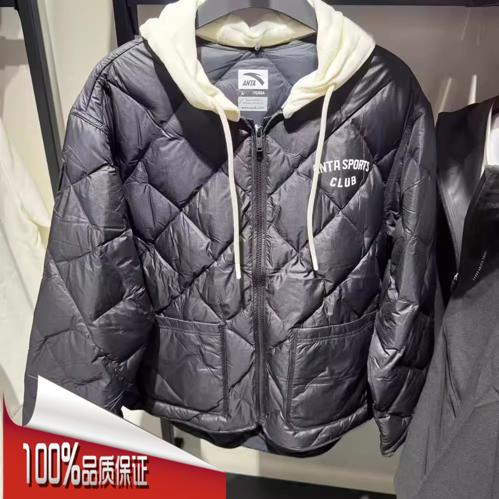 安踏羽绒服女2025冬新款轻薄短款保暖休闲连帽运动外套162548905