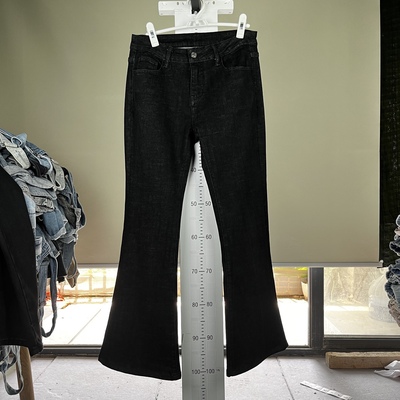 小个子黑色牛仔中低腰微喇牛仔裤女修身显瘦弹力九分喇叭裤女神裤