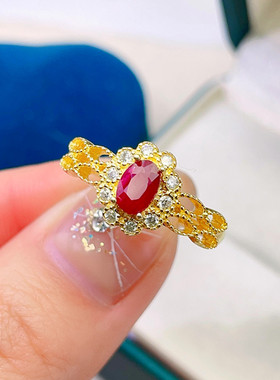 女925纯银天然红宝石戒指