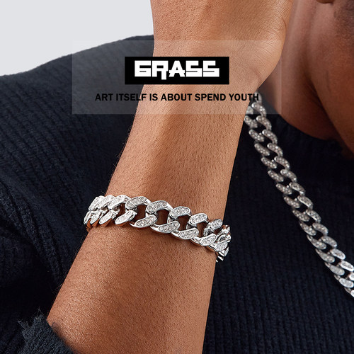 毐创通用镶钻古巴链嘻哈潮流满钻