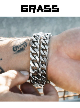 欧美立方钛古巴手链复古钛钢嘻哈简约个性情侣冷淡风手环男女潮流