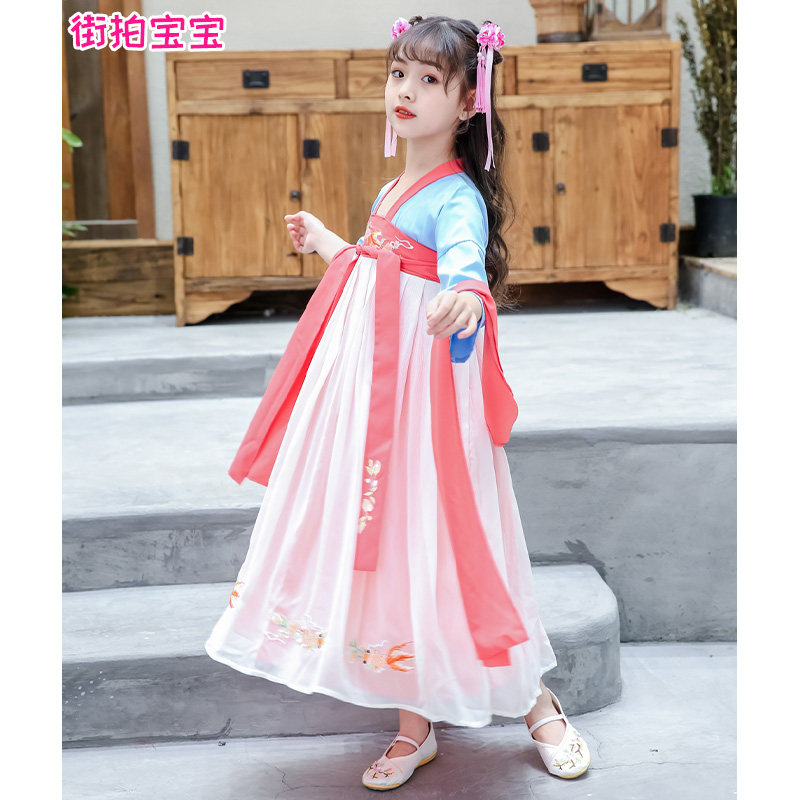 汉服女童2019秋季中国风古装超仙儿童襦裙仙女飘逸连衣裙12-15岁