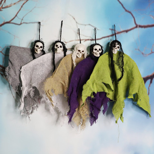 万圣节骷髅头小吊鬼装扮道具碎布挂件恐怖气氛营造鬼屋装饰新款