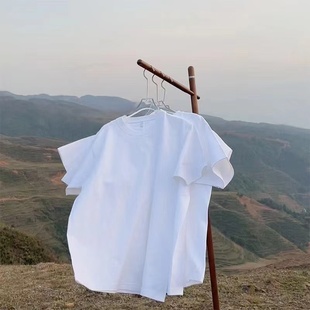 纯棉白色男女童圆领短袖 中大童宽松打底T恤百搭休闲上衣 夏季 半袖