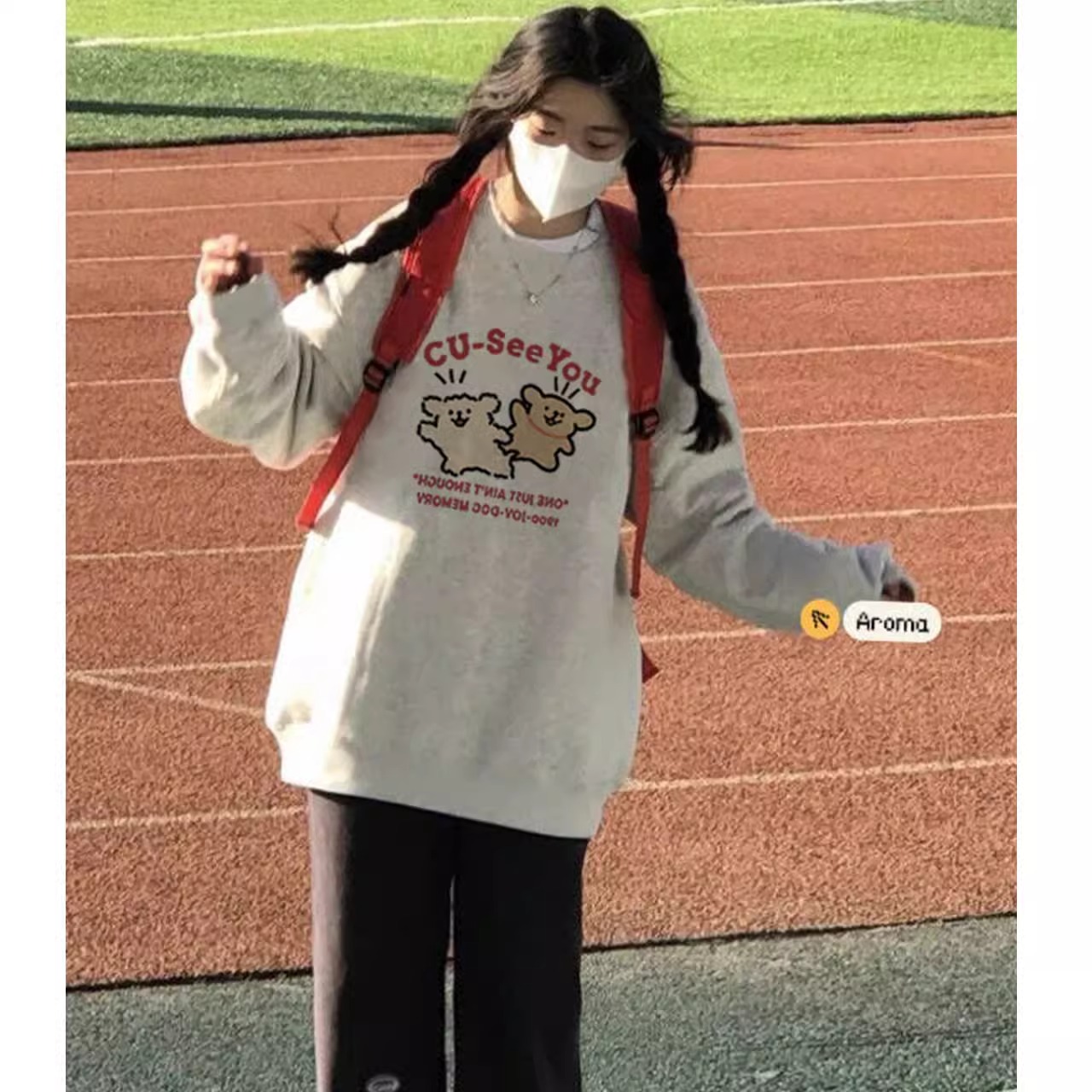 中大童女童无帽圆领卫衣薄款加绒
