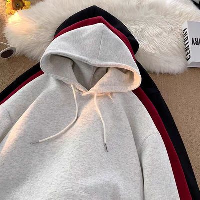 男女童纯色连帽卫衣中大童秋冬
