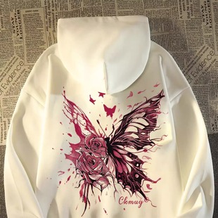 女童春新款中大童薄款加绒连帽卫衣宽松百搭上衣学生蝴蝶衣服秋冬