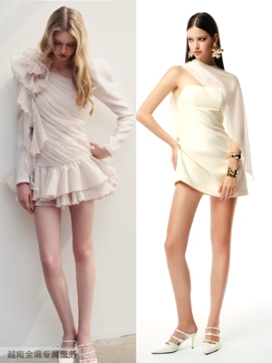 越在线越南小众deliciae新款性感辣妹斜肩荷叶边连衣裙/抹胸短裙