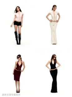 越在线越南小众healing新款镂空短袖+挂脖背心+半裙+喇叭裤套装