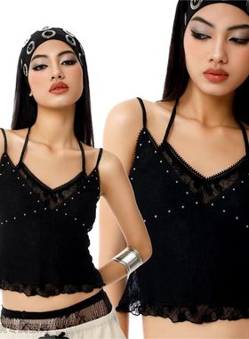 越在线越南小众品牌Britney新款性感纯色蕾丝花边吊带背心