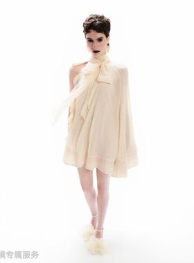 越在线越南小众品牌ononmade温柔甜美设计感波浪边连衣裙