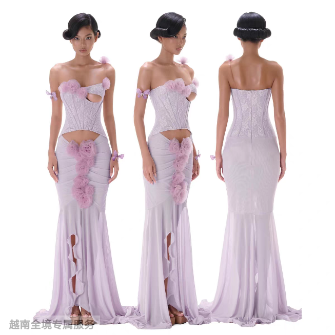 越在线越南小众ibiboss吊带鱼骨修身显瘦立体花开叉裙摆连衣裙