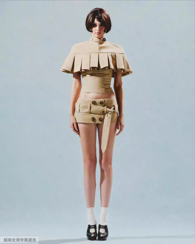 越在线越南小众ibiboss新款英伦风披肩显瘦短款上衣短裤套装
