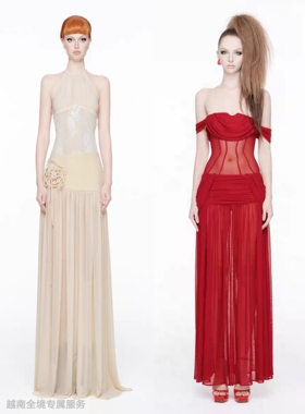 越在线越南小众doublebizz高贵女神范半透明立体花飘逸连衣长裙