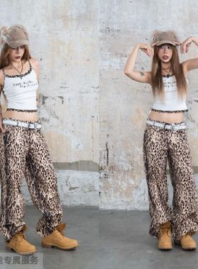 越在线越南小众品牌Britney新款豹纹印花吊带背心+豹纹阔腿休闲裤