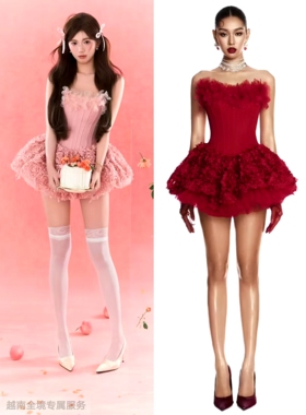 越在线越南小众moulin新款仙女气质抹胸鱼骨绑带收腰显瘦蓬蓬裙