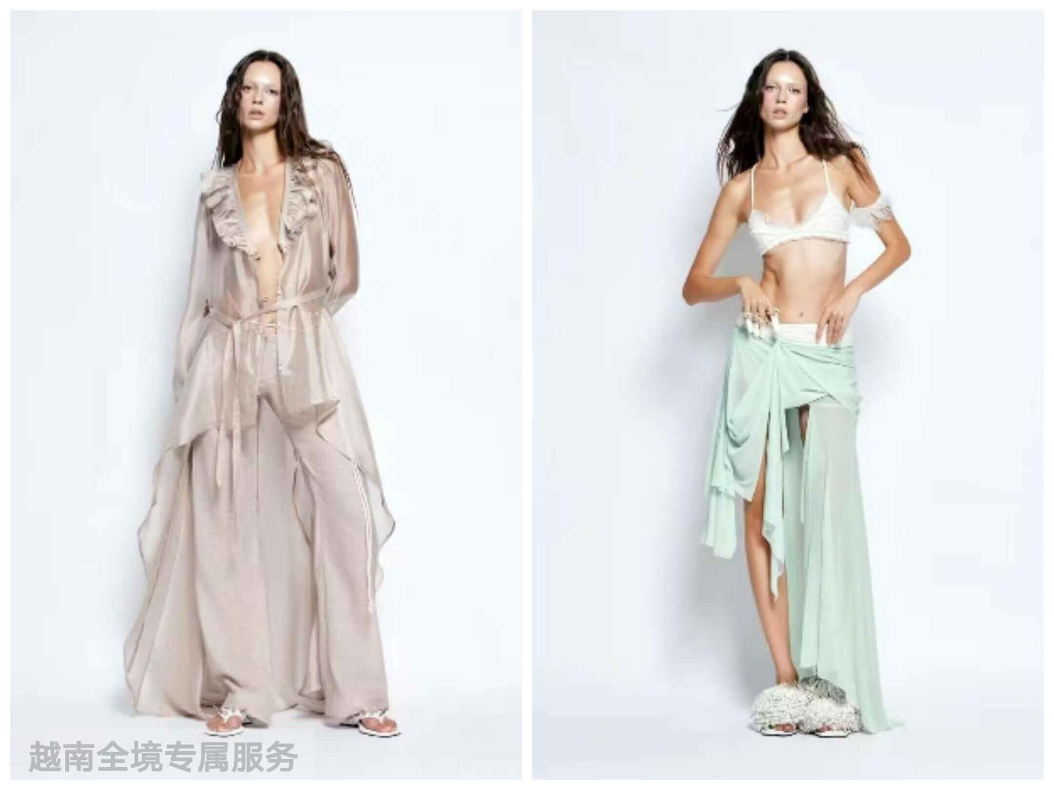 越在线越南小众liniss新款时尚垂坠阔腿裤+ 荷叶边不规则半身裙