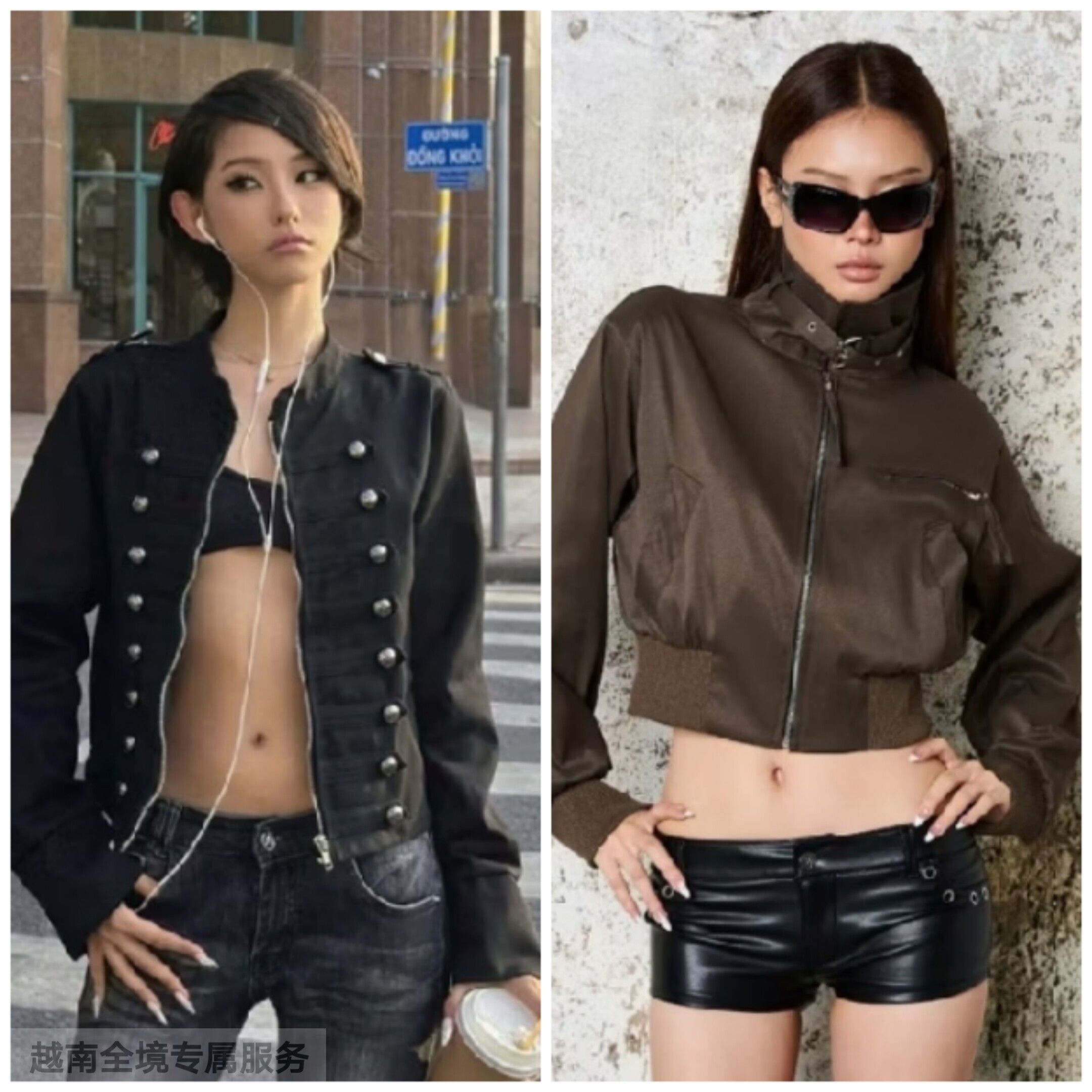 越在线越南小众twenti新款双排扣短款工装外套+立领短款风衣外套