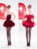 越在线越南小众chan甜美优雅抹胸丝绒连衣裙 花苞蓬蓬裙泡泡袖