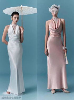 越在线越南小众oia高贵典雅女神范无袖荡领收腰显瘦连衣长裙