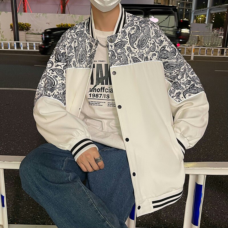 秋季棒球衫男装反光腰果花夹克棒球服外套男加肥加大码胖子衣服,男装夹克,星座909-2（原星座717-2）