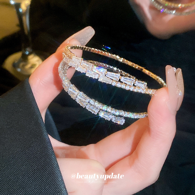 超闪锆石圆形手链轻奢小众精致开口手镯满钻水钻气质高级感手环女