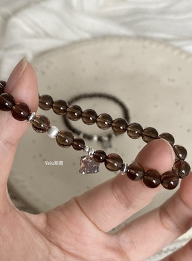 Yelu原创天然茶晶石s925银串珠手串复古风高级感水晶手链饰品