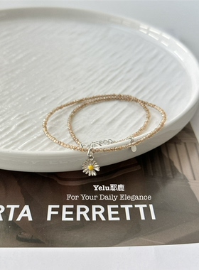 Yelu香槟色锆石小雏菊s925银吊坠项链女小众精致百搭复古锁骨链