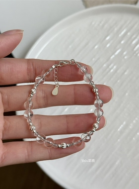 Yelu原创小众设计天然白水晶蓝托帕石手链s925银清透感百搭手饰