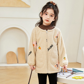 女童泰迪绒罩衣秋冬洋气长袖 中大童儿童加绒加厚罩衫 宝宝吃饭护衣