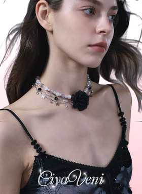 CIYAVENI复古黑玫瑰珍珠锁骨链