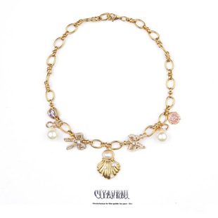 【灵超同款】CIYAVENI镶钻巴洛克金色珍珠贝壳高级感轻奢辣妹项链