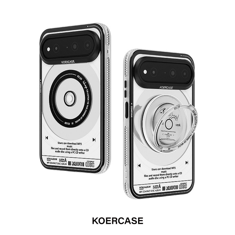 复古美式唱片CD光盘音乐播放器银色简约创意个性黑色磁吸支点支架手机壳适用华为puraxview阔直板保护壳
