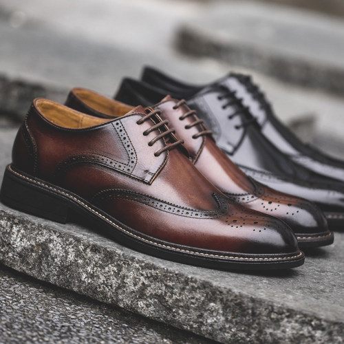 布洛克皮鞋男士商务正装冬季真皮休闲英伦风西装高级感结婚新郎鞋