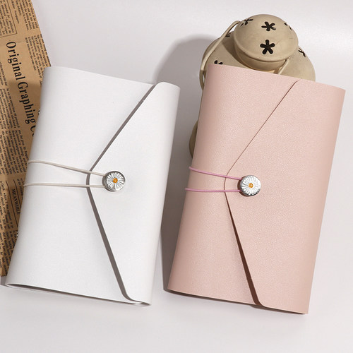小清新皮面活页笔记本绑带手账本小雏菊纽扣创意设计搭扣记事本