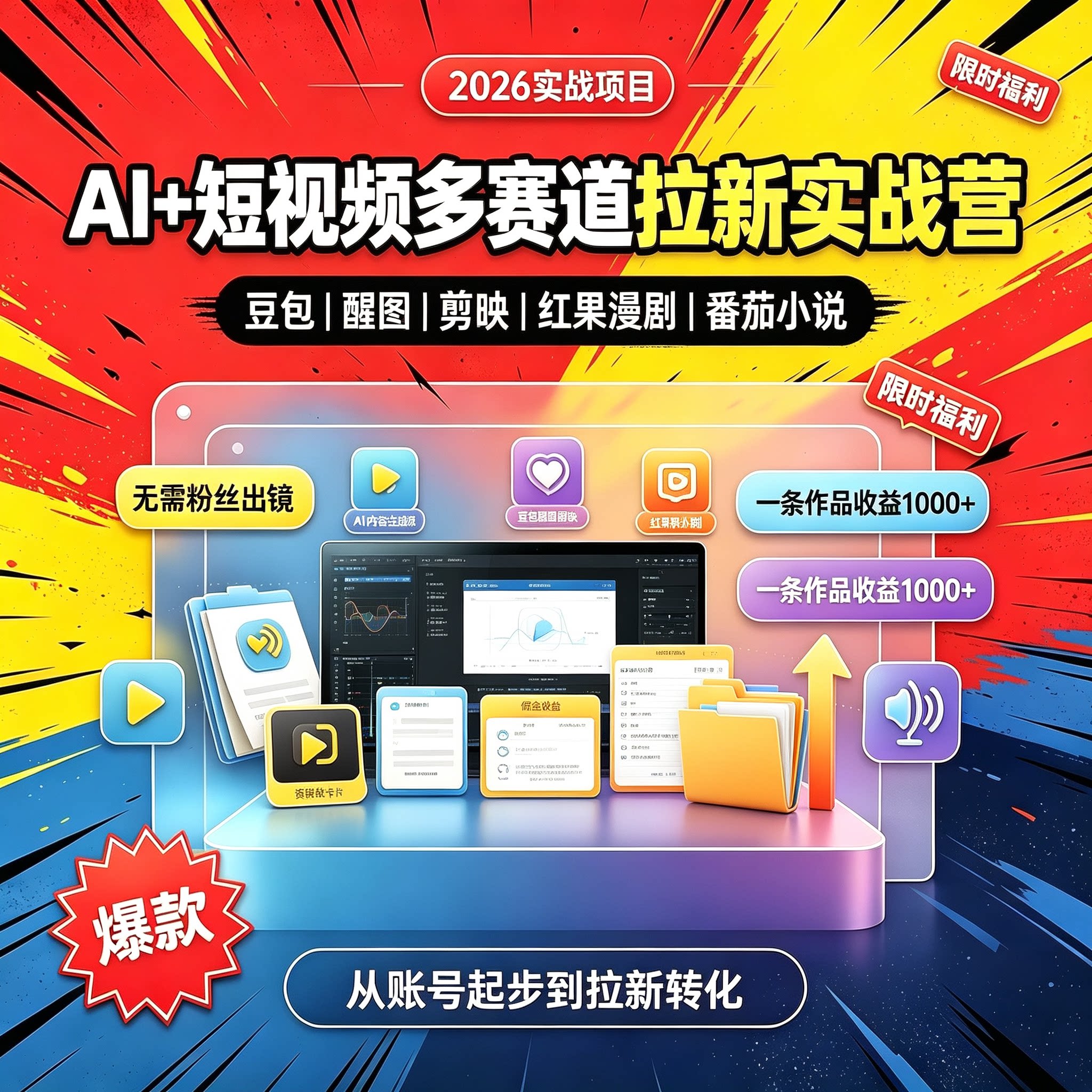 豆包醒图剪映红果漫剧番茄小说 AI 短视频多赛道拉新账号运营教程图片