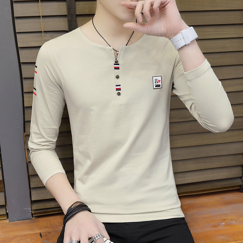 2019 Autumn Korean Edition v-neck t-shirt Long sleeve man Base coat pure cotton T-shirt winter Plush clothesin the Men's clothing, T-shirt  category - from Buy2taobao.com to provide professional Taobao agent buy service