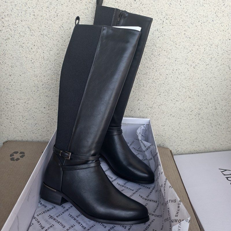 超值出口欧洲外贸大码女长靴子 低跟松紧皮带扣高筒靴时装靴37-41,女鞋,时装靴,淘宝优惠券,粉丝福利购,淘宝优惠卷