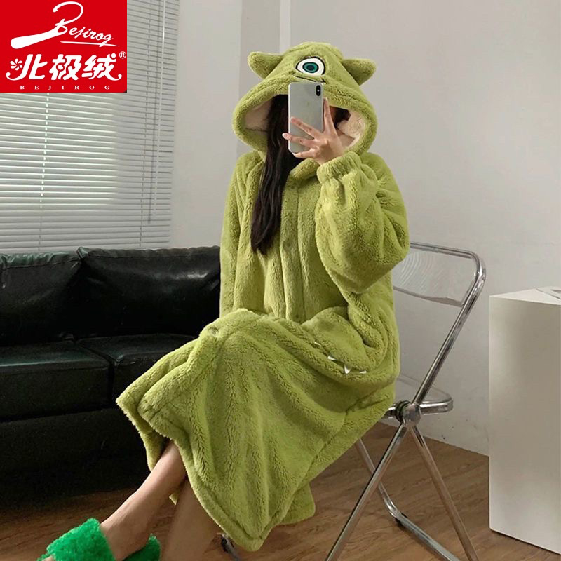 北极绒加绒保暖珊瑚绒玉桂狗鸭子大眼仔五角星睡袍家居服睡衣（北极绒保暖珊瑚绒玉桂狗鸭子大眼仔五角星睡袍家居服卡通睡衣）-第5张图片-提都小院