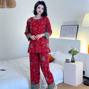 2025本命年新款新中式长袖古典时尚显瘦复古国风家居服春夏可外穿