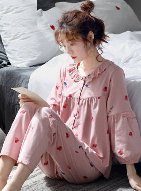 可外穿长袖纯棉睡衣女