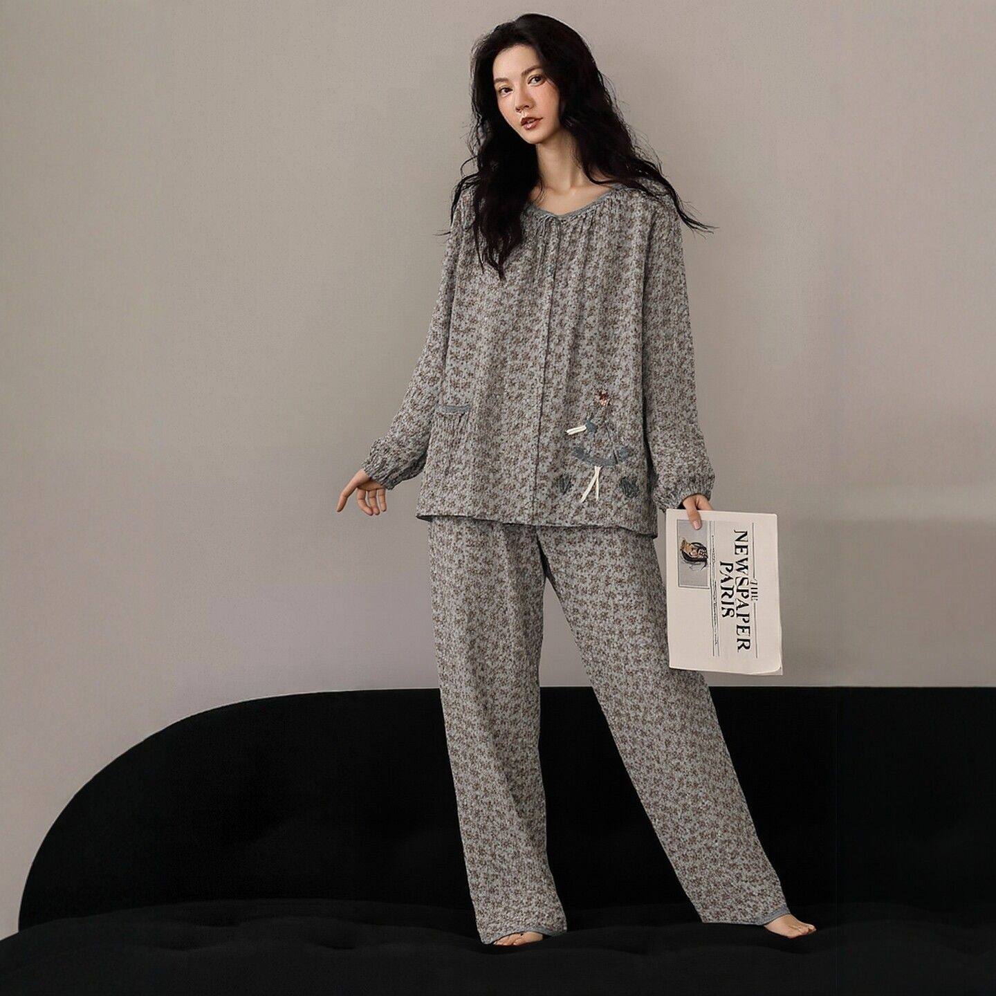 碎花开衫纯棉睡衣女士春秋季新款简约高级感秋天薄款家居服可外穿