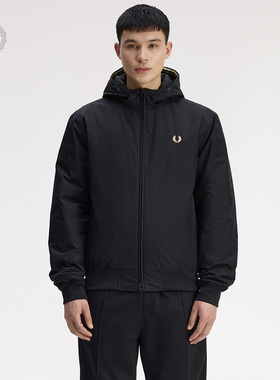 FRED PERRY男士休闲夹克2025冬季连帽纯色拉链麦穗刺绣外套J1304