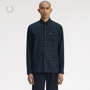 翻领格子麦穗刺绣长袖 FRED 2025冬季 休闲衬衫 衬衣M1735 PERRY男士