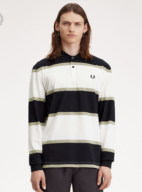 FRED PERRY男士POLO衫夏季新款休闲撞色条纹长袖麦穗刺绣M7713