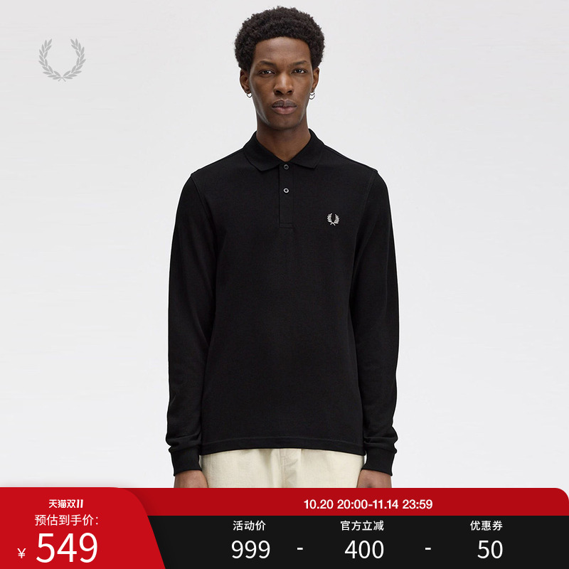 FRED PERRY男士休闲POLO衫秋季商务宽松纯色麦穗刺绣长袖潮M6006