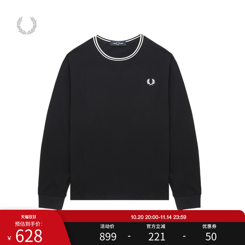 FRED PERRY男士休闲T恤2025秋冬条纹圆领套头麦穗刺绣长袖潮M9602