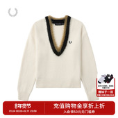 FRED K8123 撞色V领麦穗刺绣保暖长袖 PERRY女士休闲针织衫 冬季
